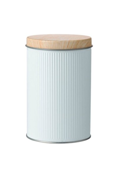 OEM Cutie metalică de depozitare, cilindrică, albă, capac bej, Ø8.5x13cm
