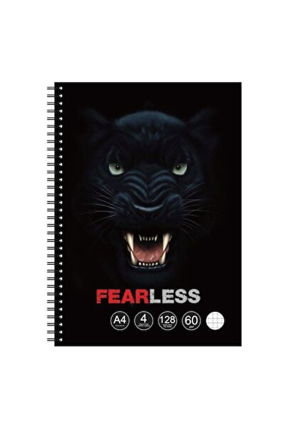SHOPIENS Mathematics Notebook, Panther Design, A4, Spiral, 4 Subjects, 128 Sheets, Black