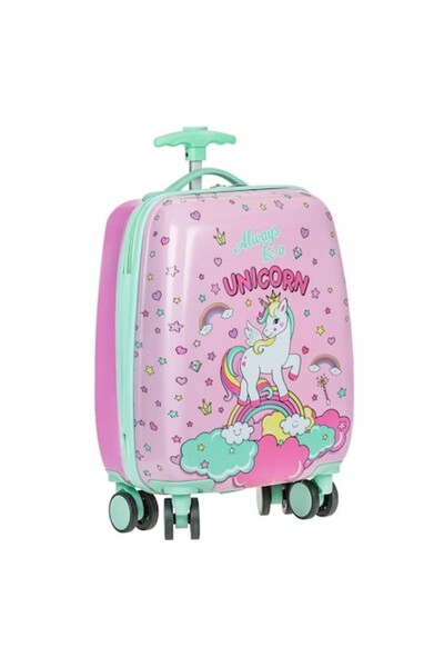 OEM Troler pentru fetițe, Unicorn Roz, 4 roți pivotante, dimensiune 30x21x50 cm