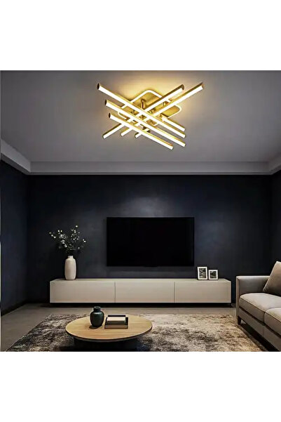 LED CONCEPT LED chandelier with three types of light and remote control, gold, linear, 103W, dimmable, 77x77x12cm