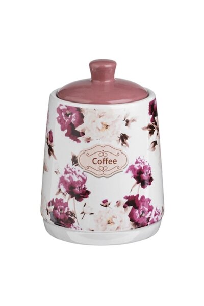 OEM Ceramic Coffee Container, Floral Design, 300ml, Multicolor with Purple Lid