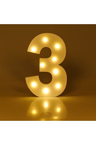 SHOPIENS Decorațiune LED din lemn cu număr 3, alb cald, 19x2x30cm
