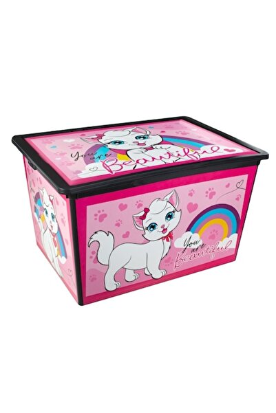 SHOPIENS Toy Storage Box with Lid and Wheels, Cat Design, Pink, 50L, MYONNA IT & E-COMMERCE