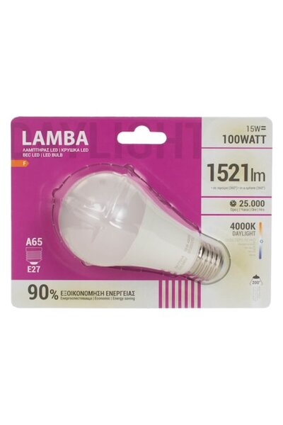 SHOPIENS LED Bulb A65, 15W, E27, 1521 Lumen, 4000K, White Light