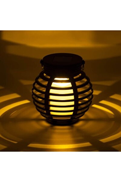 SyaMAG Solar LED Lantern, Round, Flame Effect, 11 cm Diameter, 11 cm Height, Plastic, Black