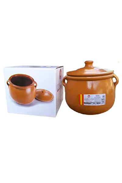 Corzana Spanish-made clay pot with handles and lid, Corzona brand, 2-liter capacity