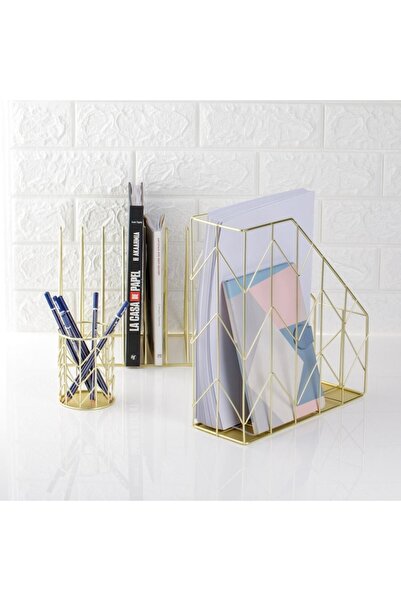SHOPIENS Metal File Holder Zigzag Gold 26x10x30 cm
