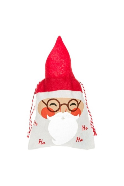 SHOPIENS Sacoșă textilă de Crăciun - Moș Crăciun cu pălărie roșie, 12x15 cm, ...