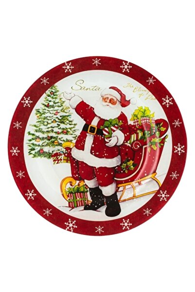 SHOPIENS Farfurie de Crăciun, Moș Crăciun și sanie, sticlă, diametru 26,5 cm,...