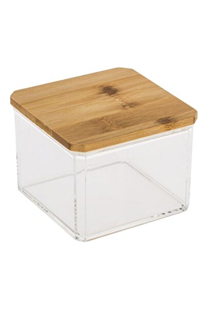 SHOPIENS Acrylic Storage Box, Model 10x10x7.5cm, Bamboo Lid, Transparent, MYONNA IT & E-COMMERCE