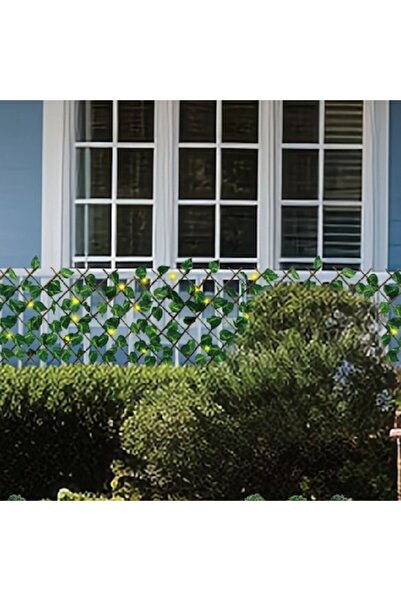 SHOPIENS Ecran din lemn, iluminare solară, frunze verzi, 8 funcții, LED alb cald, 170x90 cm