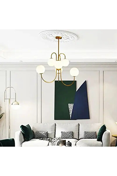 LED CONCEPT LED chandelier with lampshades, gold, round, 65x65x110cm, 6xE27