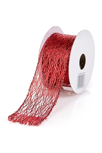 OEM Panglică decorativă de Crăciun din plasă roșie - 5m x 38mm