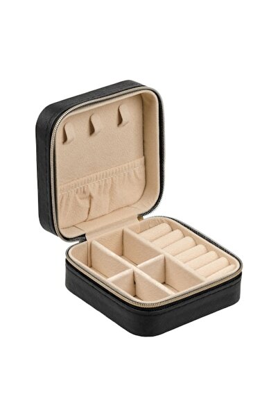 SHOPIENS Jewelry Organizer Box, Zipper Model, Multiple Compartments, Black, 10x10x5 cm