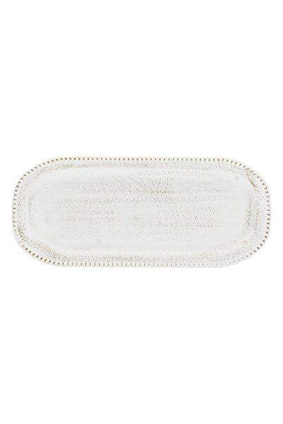 OEM Platou decorativ oval din lemn cu buline, alb, auriu, 35x15 cm, PARMA