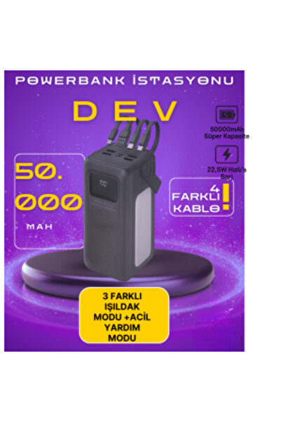 Brawi 50000mAh Outdoor Powerbank | 22.5W Hızlı Şarj | Dahili 4 Kablo + USB-C Çıkış