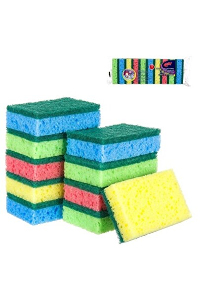 SHOPIENS Kitchen Sponges, Double-Layer, Set of 10, Multicolor, 9x6x2 cm - MYONNA