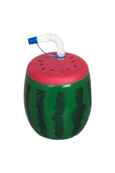OEM 3D Watermelon-shaped Plastic Cup with Straw 900 ml
