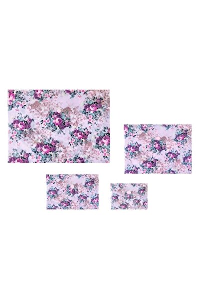 SHOPIENS Set of Plastic Folders with Fasteners, Lilac Floral, A4-A5-A6-A7 (4 pcs)