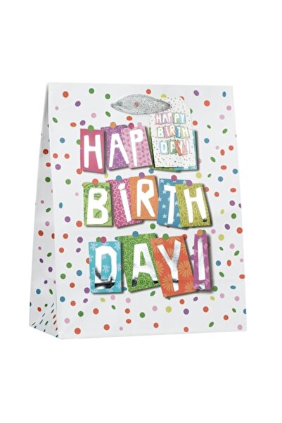 OEM Pungă de hârtie albă cu buline colorate și folie argintie „La mulți ani” ...