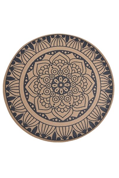 SHOPIENS Vinyl Plate Placemat, Mandala Pattern, Round, 38 cm, Beige/Black