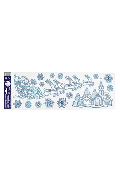 OEM Διακοσμητικά αυτοκόλλητα Χριστούγεννα, έλκηθρο και νιφάδες, μπλε και ασημ...