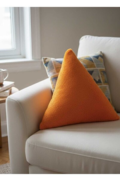 oiphome Kırlent Yastık Minder Üçgen Peluş Turuncu 35 x 35