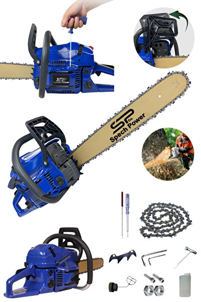 Spech Power Mavi Benzinli Ağaç Kesme zincirli Dal Budama Motoru Testere Bakım...