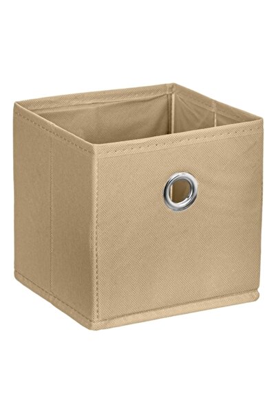 SHOPIENS Textile Storage Box, Beige, 20x20x20 cm, With Metal Ring - MYONNA