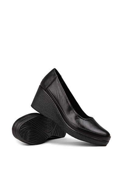 Deery Women's Genuine Leather Black Wedge Heel Casual Shoes