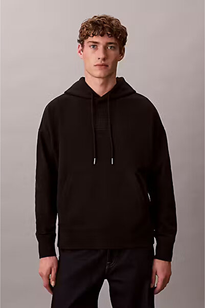 Calvin Klein Erkek Regular Fit Premium Terry Kapüşonlu Sweatshirt - Siyah