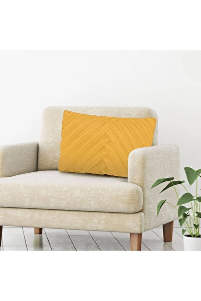 OEM Decorative Pillow Velvet with Raised Stripes - Mustard Yellow, 50x30 cm