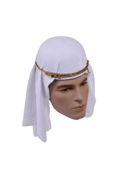 OEM Pălărie arabă pentru adult cu șnur auriu, albă