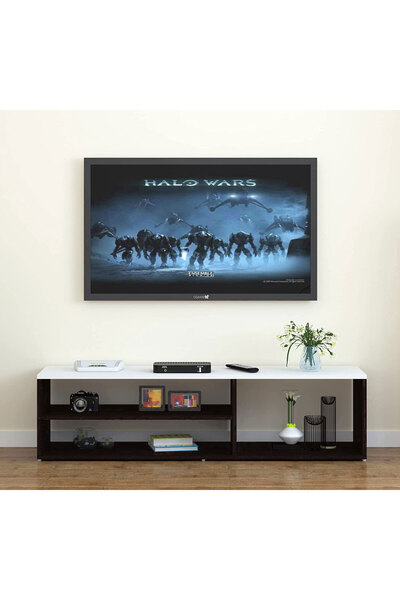 Modern home TV unit modern design with 1 side cabinets and 2 storage racks - 130cm - Black with White