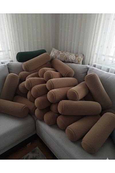 oiphome Peluş Yastık Düz Silindir Kahverengi 45 /15