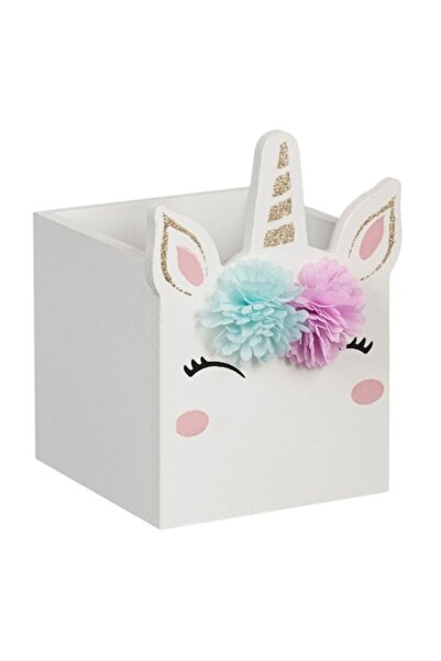 OEM Διακοσμητικό Ξύλινο Κουτί Μονόκερου, Λευκό, 10x10x14εκ.