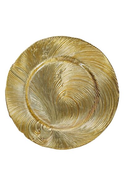 OEM Christmas Decorative Round Glass Platter, Gold, Embossed, Ø33x2 cm
