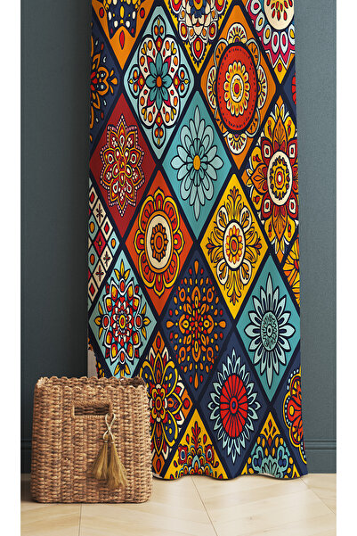 Else Dekor Πολύχρωμα πλακάκια με έθνικ σχέδια ψηφιακής εκτύπωσης Κουρτίνα φόντου 140x260cm