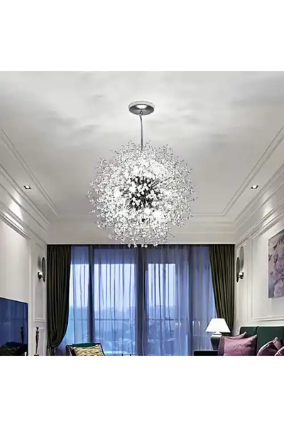 LED CONCEPT LED chandelier with lampshade, silver, round, 50x50x120cm, 12xG9