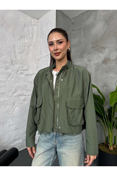 Elif Özbey Butik Khaki Lace Hem Premium Jacket