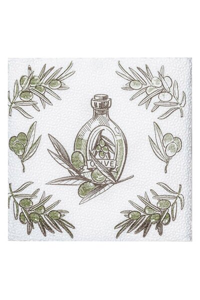 SHOPIENS Delyas Paper Napkins, Olive Pattern, White, 28x28 cm, Set of 50