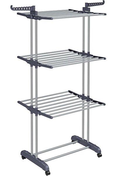 Genel Markalar Elbise Havalandırma Sistemi, Stand Çamaşır Kurutucu 4 Kademeli, Kanatlı, Tekerlekli, Gri