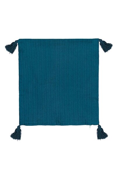 SHOPIENS Decorative Pillowcase, Petrol Striped Fringe Design, Cotton, 45x45 cm