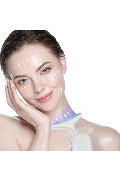 MYONNA IT & E- COMMERCE Facial & Neck Massage Device, White-Gold, Vibration, 2xAA, Plastic