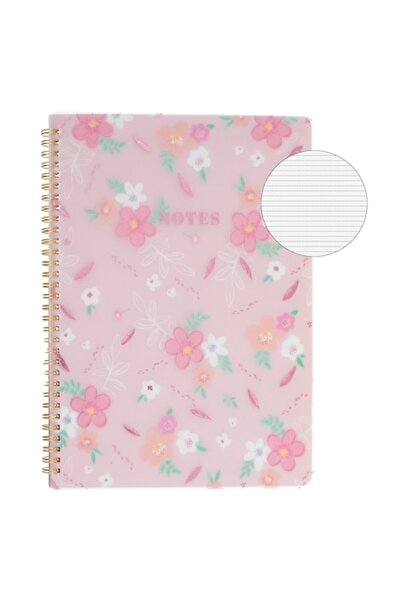SHOPIENS Dictando Notebook, Pink Floral Design, A4, Spiral, 2 Subjects, 80 Sheets, Transparent Soft Cover
