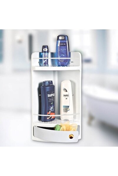 SHOPIENS Raft de colț pentru baie cu sertar, plastic, alb, 29x18x41 cm