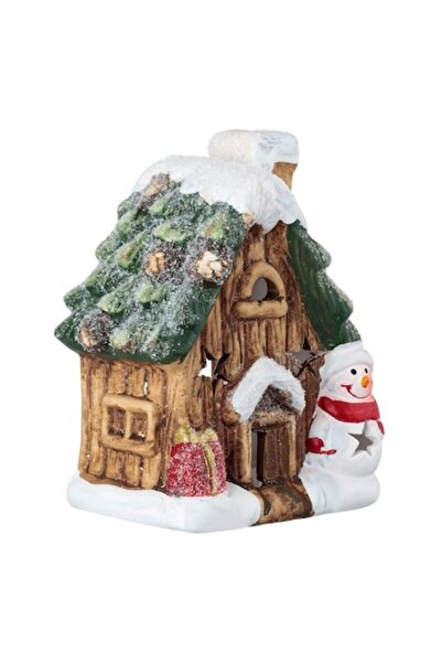 OEM Коледен керамичен фенер, къщичка за снежен човек, 10x7x13 см