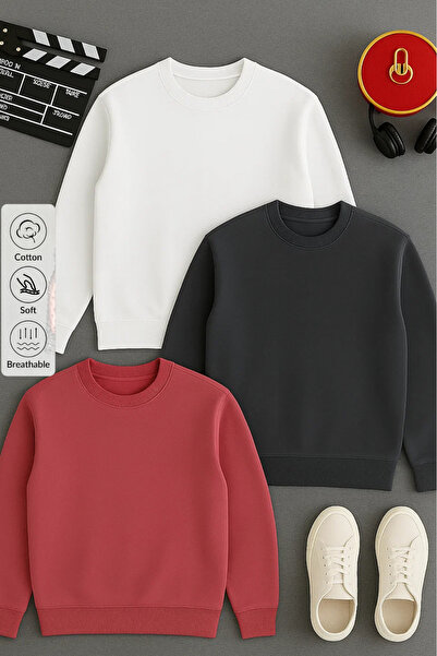 COMBİNE MİCHAİL Men's Crew Neck Loose 3-Piece Sweatshirt
