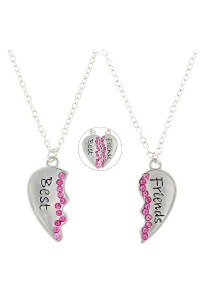 SHOPIENS Coliere pentru copii, lanț cu inimioare, stras roz, argintiu, set de 2