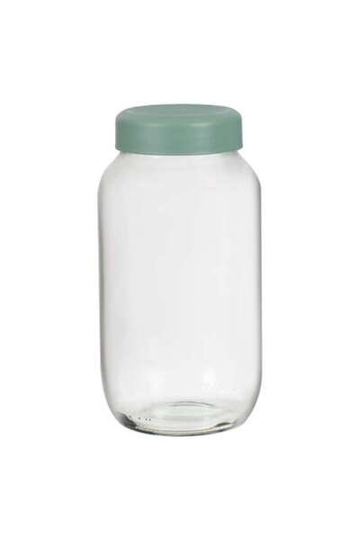 OEM Round transparent glass storage jar with mint green lid 1.5 L